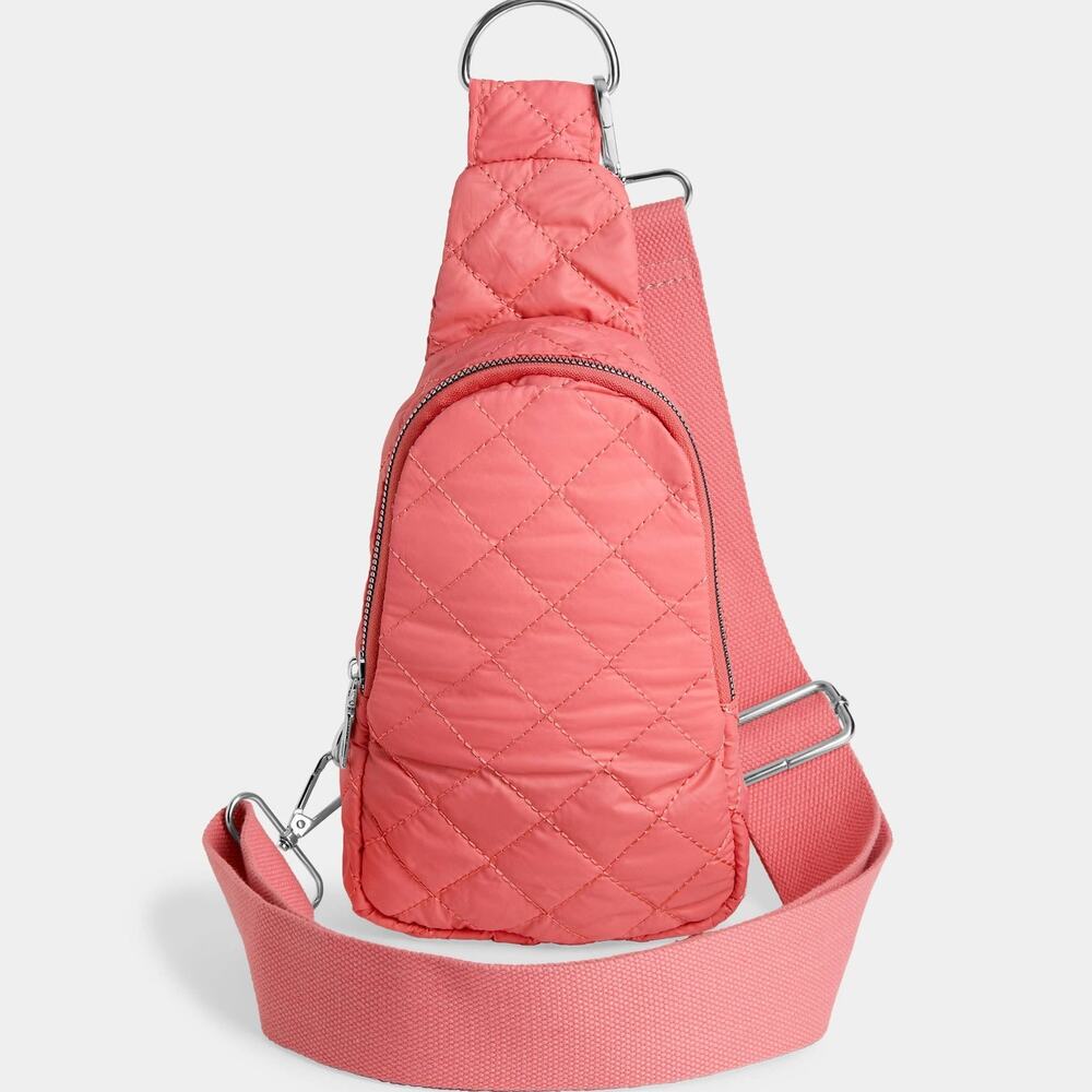 Rhea Nylon Puffer Crossbody Sling Bag Salmon Pink